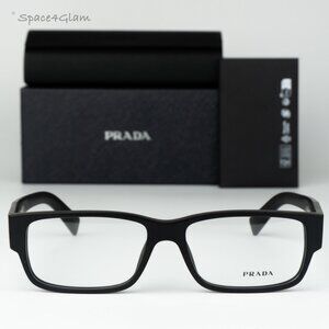 Prada Men Eyeglasses Matte Black Clear Rectangle PRB09V 12P1O1 NEW AUTHENTIC